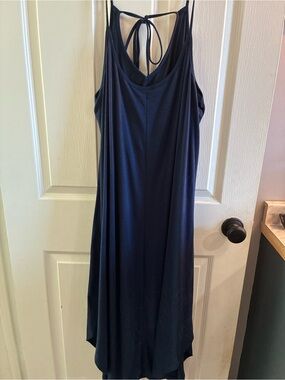 Unknown Brand Navy Blue Swing Midi Dress XL Open Back Tie Detail
